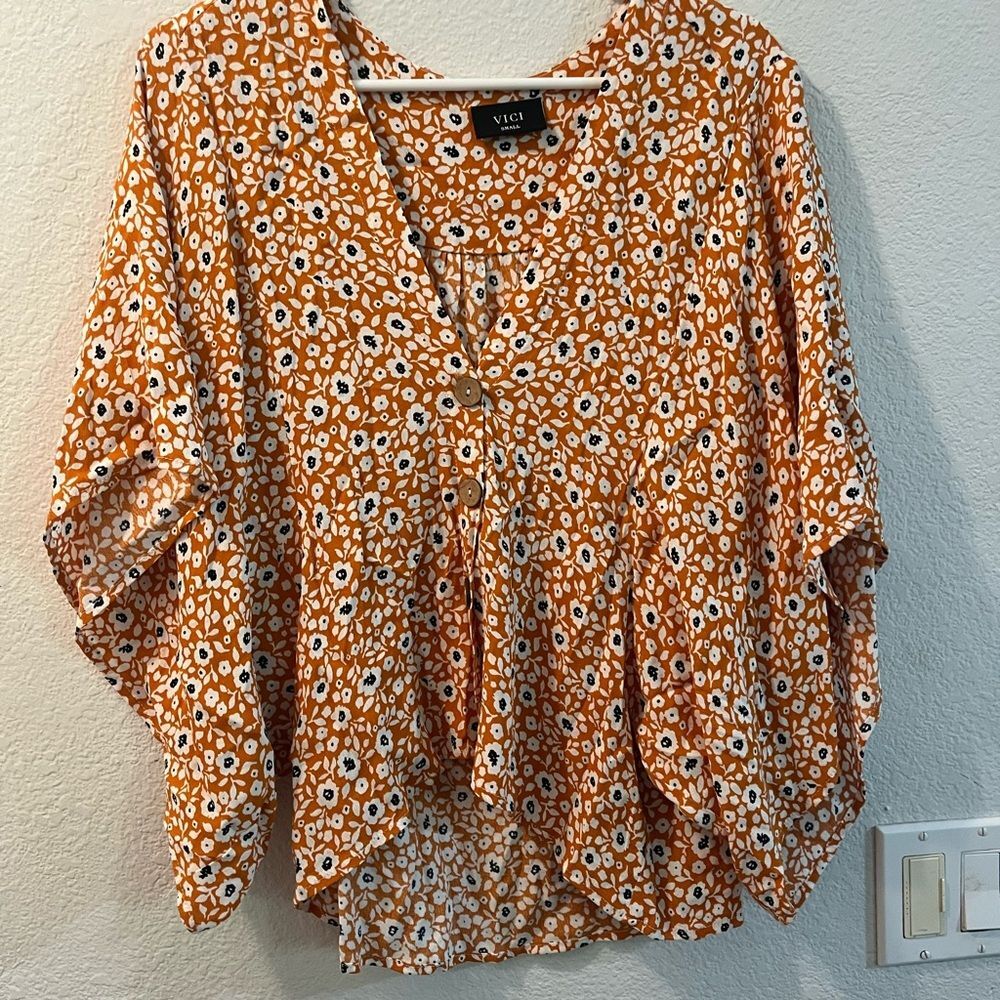 Vici Orange Floral Women's Top